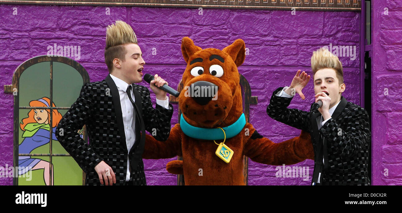 John Grimes and Edward Grimes from Jedward at the 'Scooby Doo' DVD launch at Battersea Dogs Home London, England - 18.10.10 Stock Photo