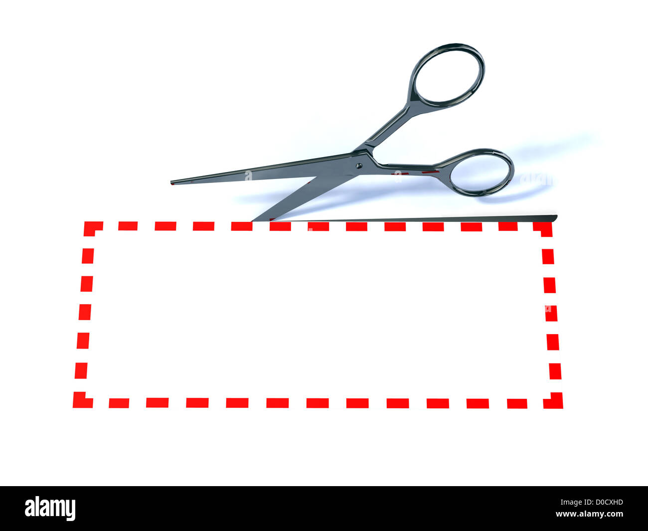 scissors and label with red dotted lines 3d illustration Stock Photo