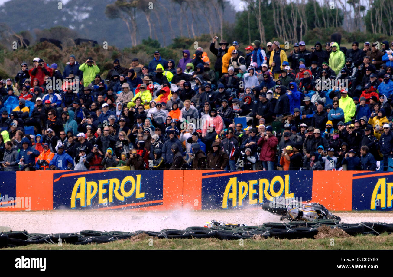 Local wild card rider Wayne Maxwell was disqualified from the MotoGP Iveco Australian Grand Prix 125cc race at Phillip Island Stock Photo