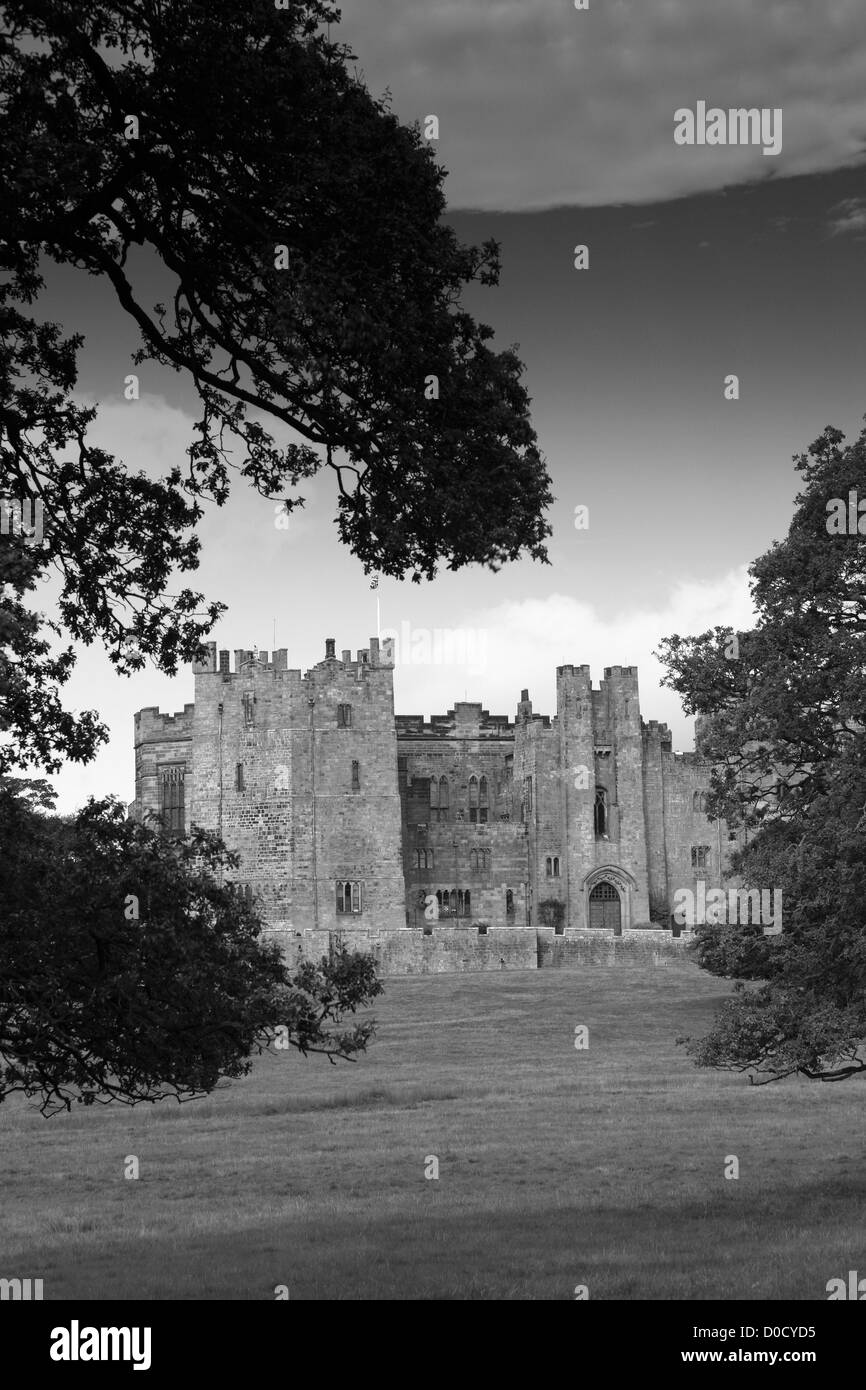 Black and White Raby Castle, Staindrop, Darlington, Durham County, England, Britain, UK Stock Photo