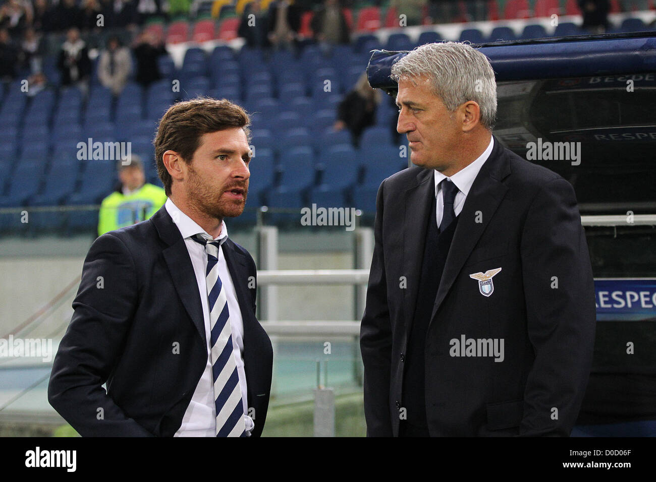22.11.2012. Rome, Italy. VLADIMIR PETKOVIC and Andre Villas-Boasin action during the Europa League game between Lazio and Tottenham Hotspur from The Olympic Stadium. Stock Photo
