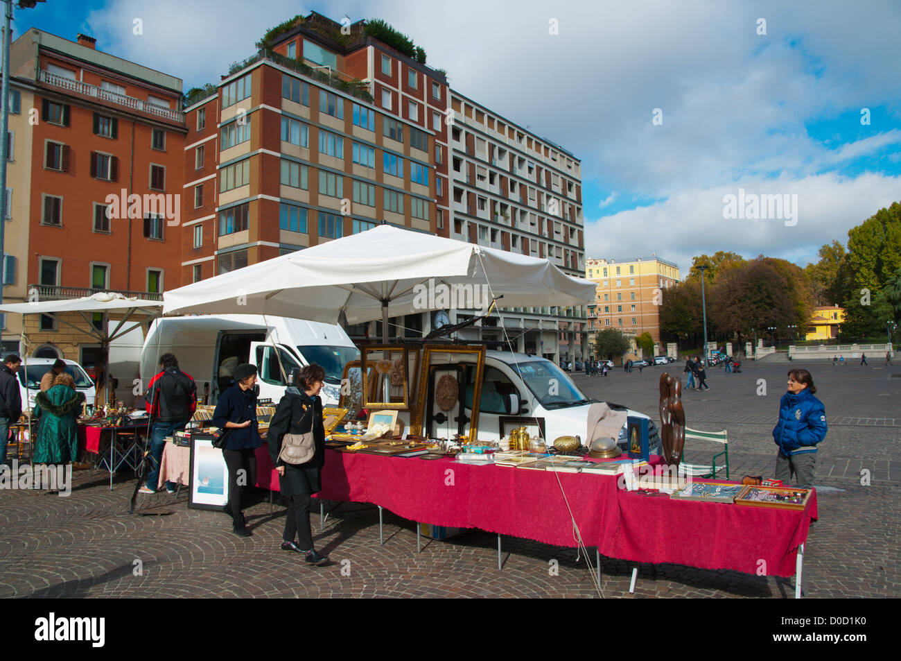 Piazza VIII Agosto flea and antiques market central Bologna city Emilia
