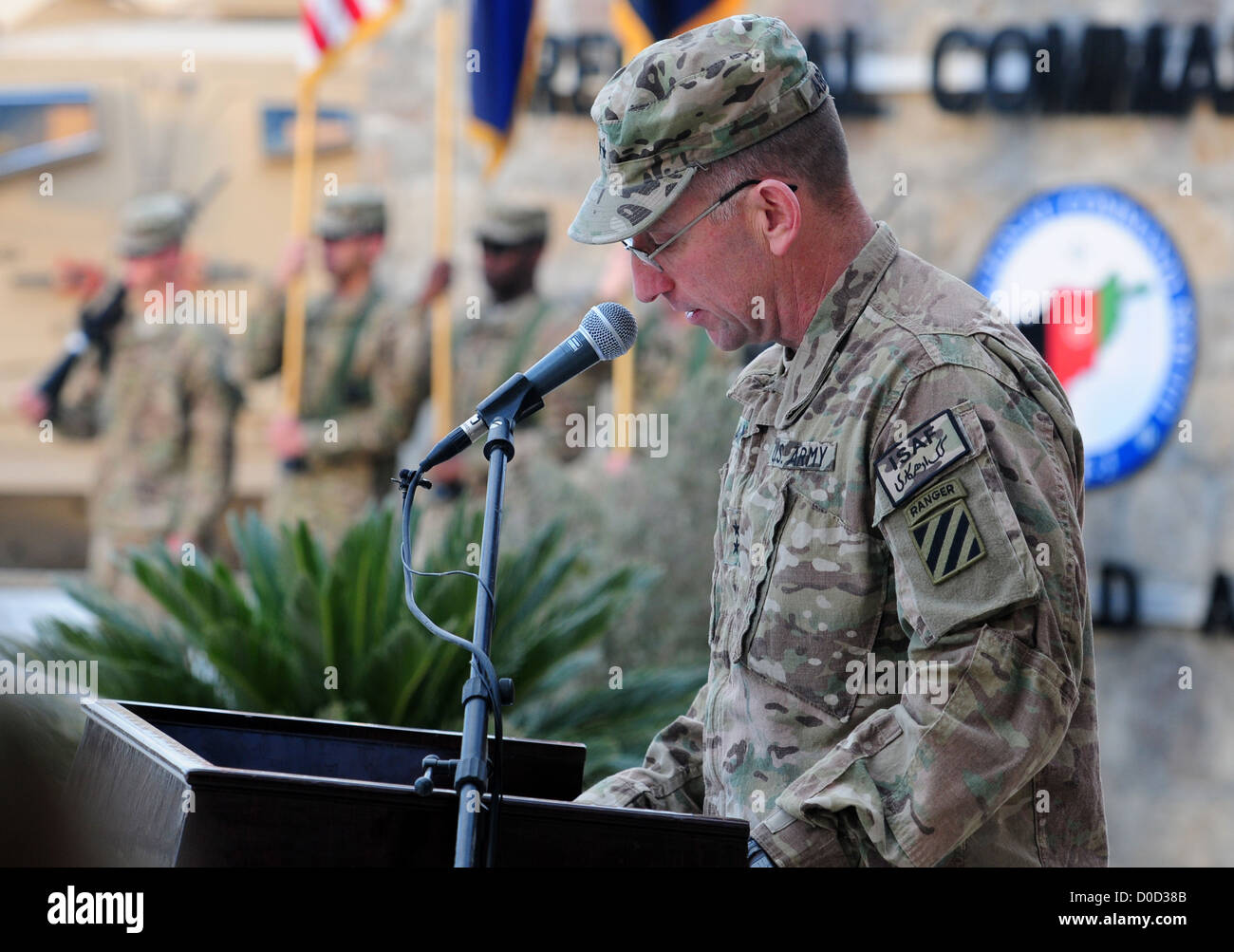 Maj. Gen. Robert â€œAbeâ€ Abrams, 3rd Infantry Division and Regional Command (South) commanding general, speaks to a gathering Stock Photo