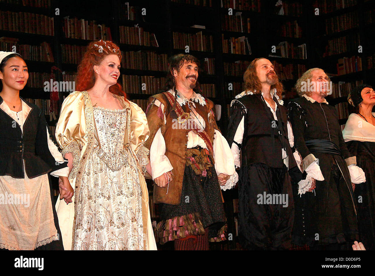 Greta Lee, Joanna Lumley, Mark Rylance, David Hyde Pierce, Stephen Ouimette Opening night of the Broadway production of 'La Stock Photo