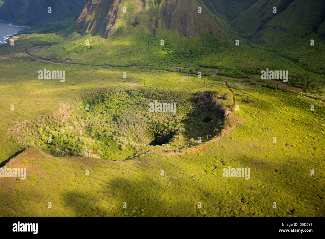 Crater on the North Shore of the Hawaiian Island of Molokai, near the Kalaupapa Leper Colony Stock Photo