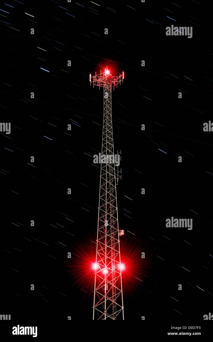 Nighttime View of Radio Tower in Southern California Stock Photo - Alamy
