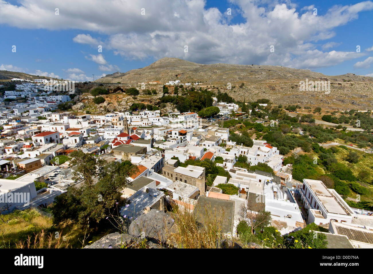 Traditional Greek village of Lindos at Rhodes island, Greece Stock Photo
