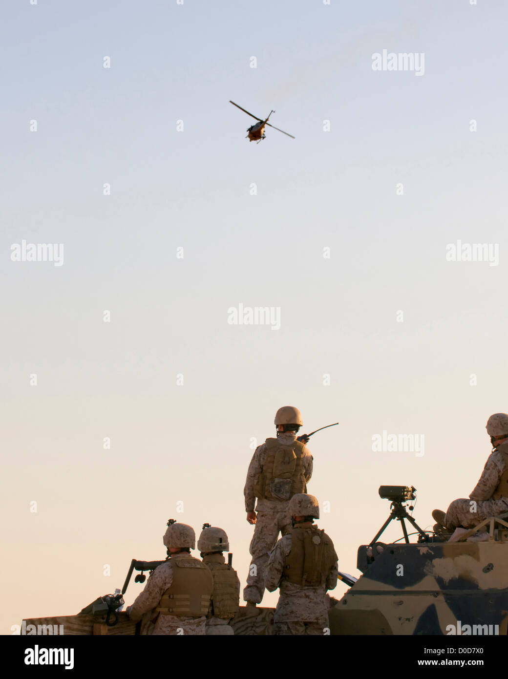 U.S. Marine Forward Air Controllers and a Marine UH-1N Attack Helicopter Stock Photo