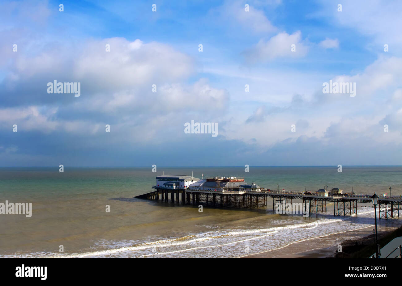 View from the high street down onto the pier in Cromer, Norfolk, East Anglia Stock Photo