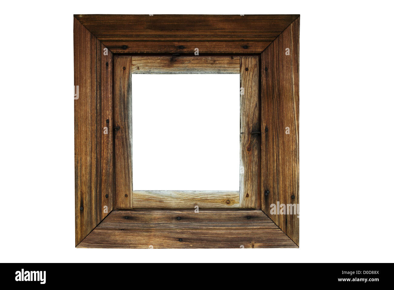 Old brown wooden frame isolated on white background Stock Photo - Alamy