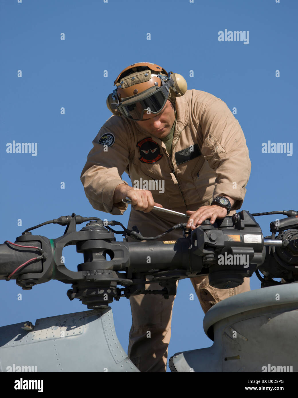 U.S. Marine Aviation Technician Working on Rotor Assembly Stock Photo