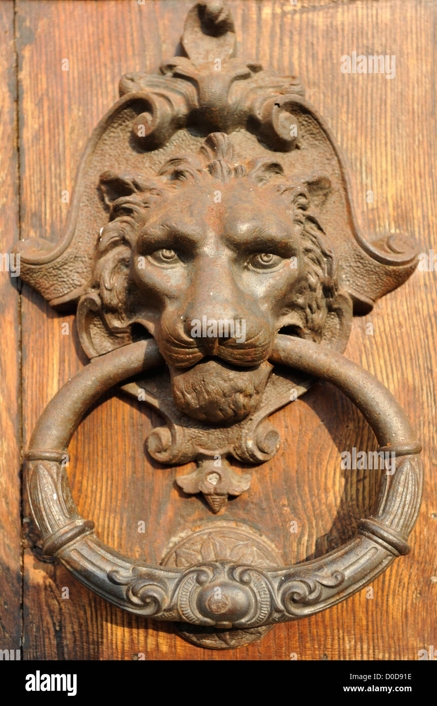 Lions head door knocker Florence Tuscany Italy Stock Photo