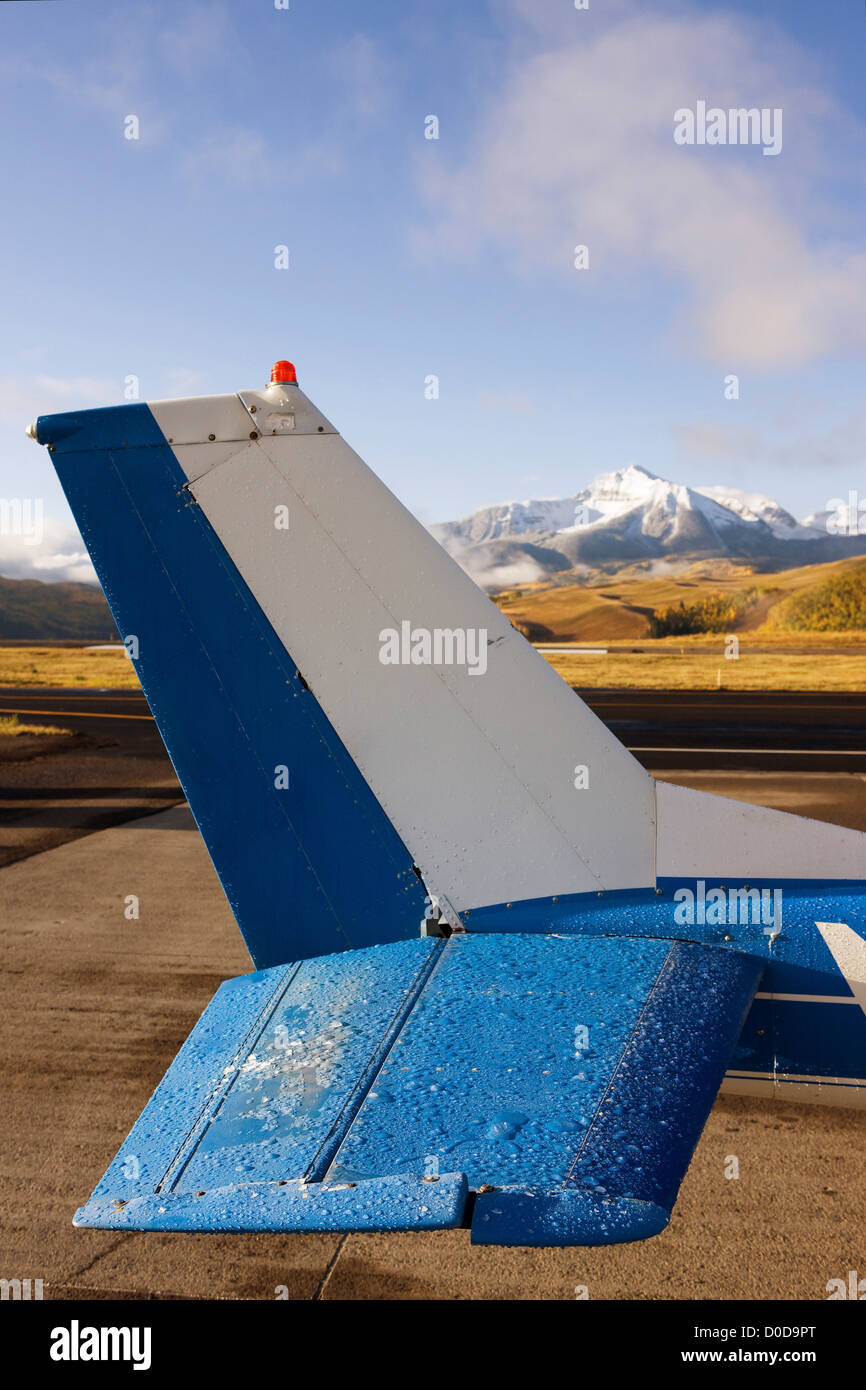 Ice on Tail Section of a Cessna Light Aircraft Stock Photo