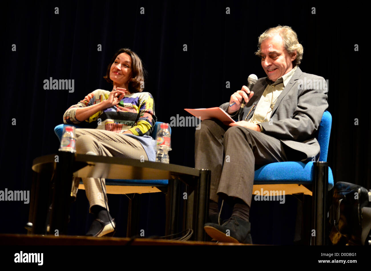 Barcelona, Spain. 22 November 2012. The French independent film muse Jeanne Balibar in a roundtable conversation with a representative of the Cinémathèque de Catalunya during the Festival L'Alternativa Independent Film in Barcelona on November 22, 2012 in the afternoon at the headquarters of the French Institute of Barcelona. Then projected Jacques Rivette's film, in which she acts, 'Ne pas not Touch la hache' Stock Photo