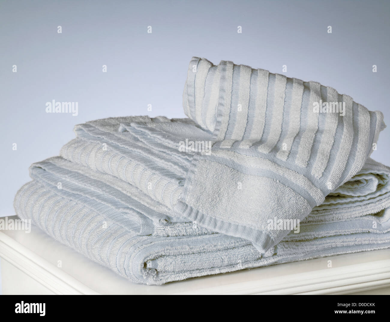 some white and blue towels Stock Photo Alamy
