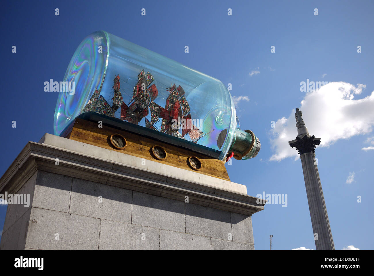 'Nelsons ship in a bottle' by Yinka Shonibare on the forth plinth Trafalgar Square London UK Stock Photo