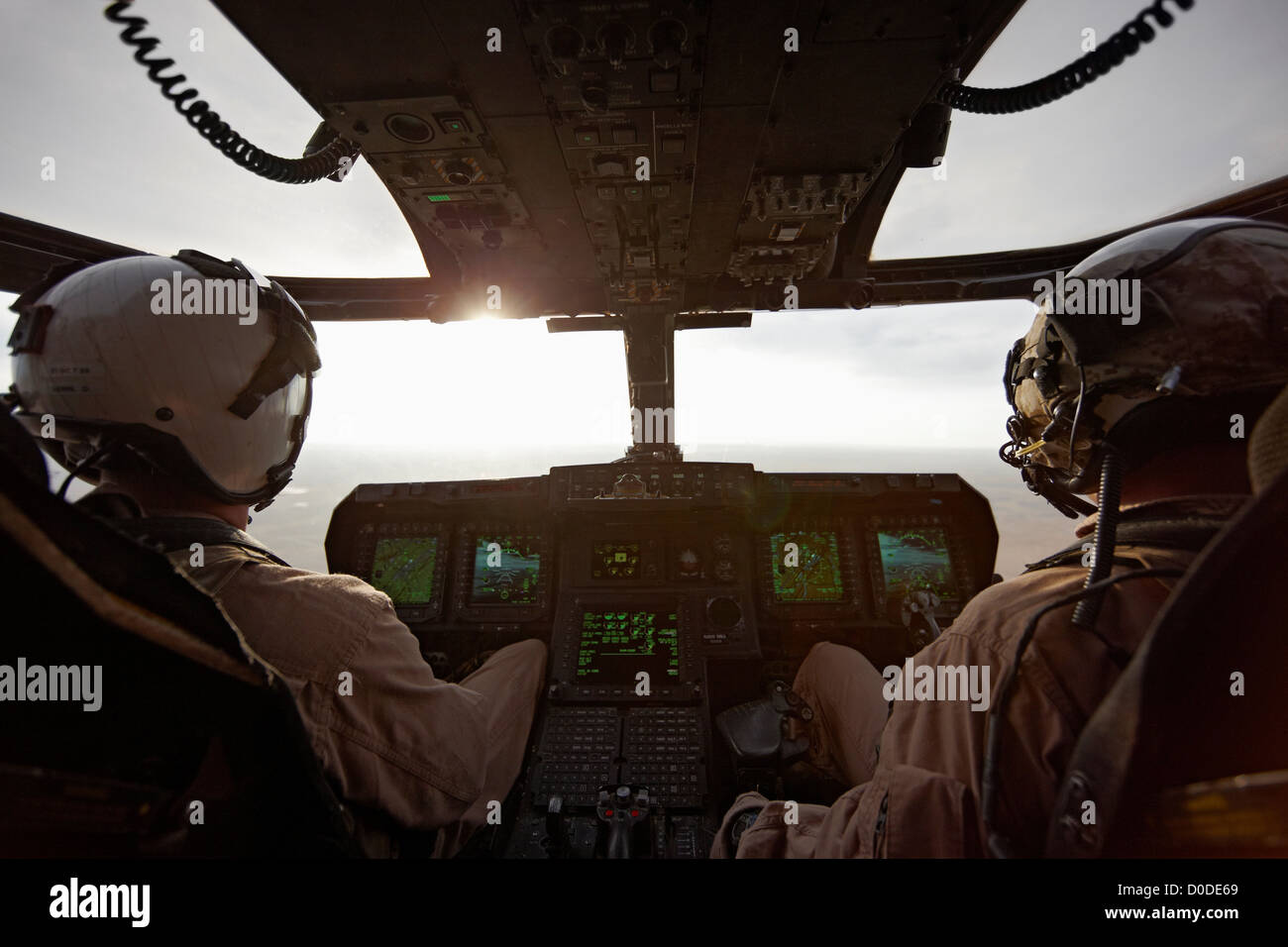 U.S. Marine Corps aviators in cockpit MV22 Osprey during combat
