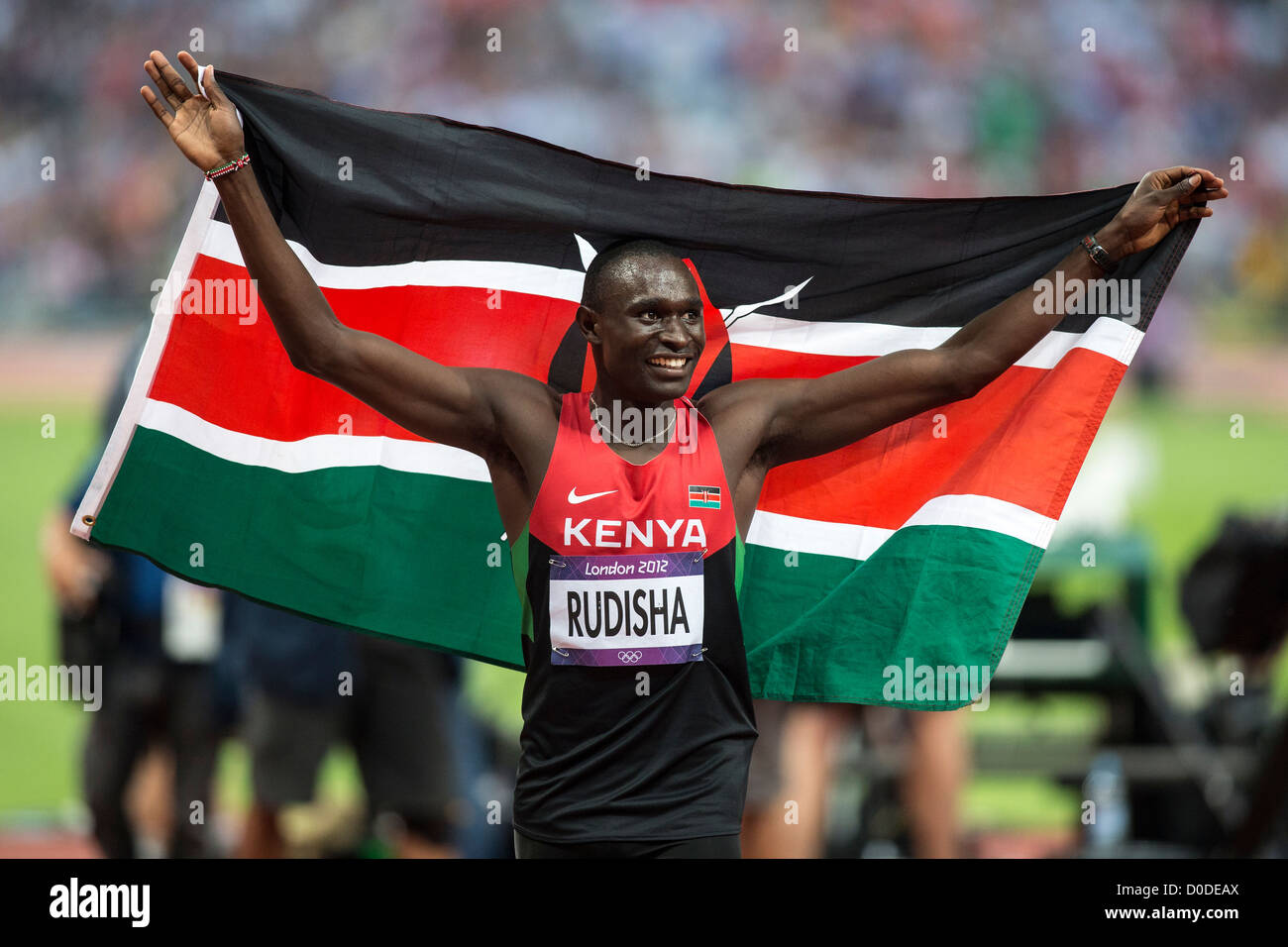 David Rudisha (KEN) winning the gold medal in world record time in the Men's 800m at the Olympic Summer Games, London 2012 Stock Photo