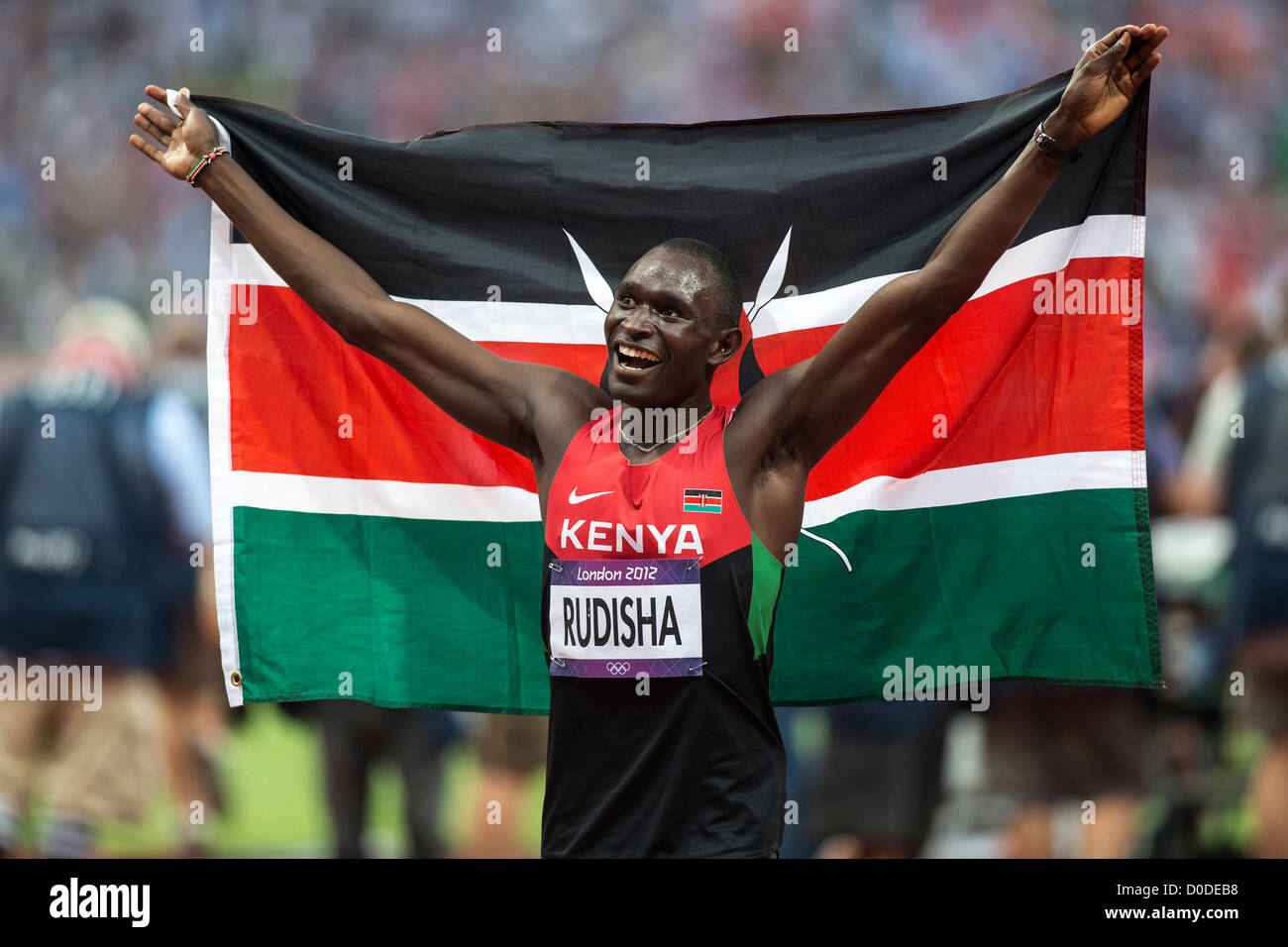 David Rudisha (KEN) winning the gold medal in world record time in the Men's 800m at the Olympic Summer Games, London 2012 Stock Photo