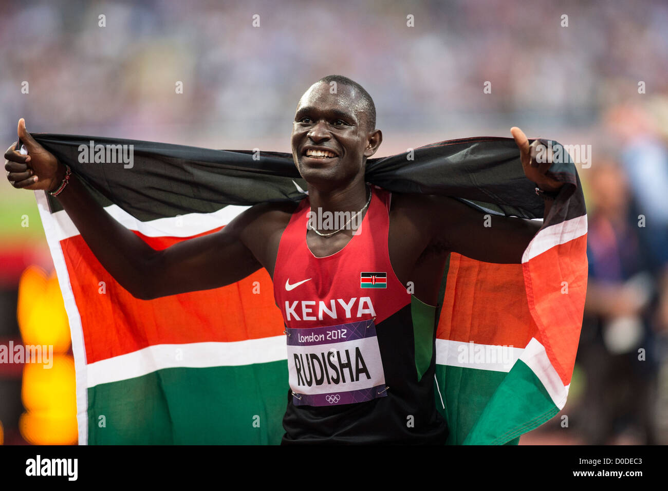 David Rudisha (KEN) winning the gold medal in world record time in the Men's 800m at the Olympic Summer Games, London 2012 Stock Photo
