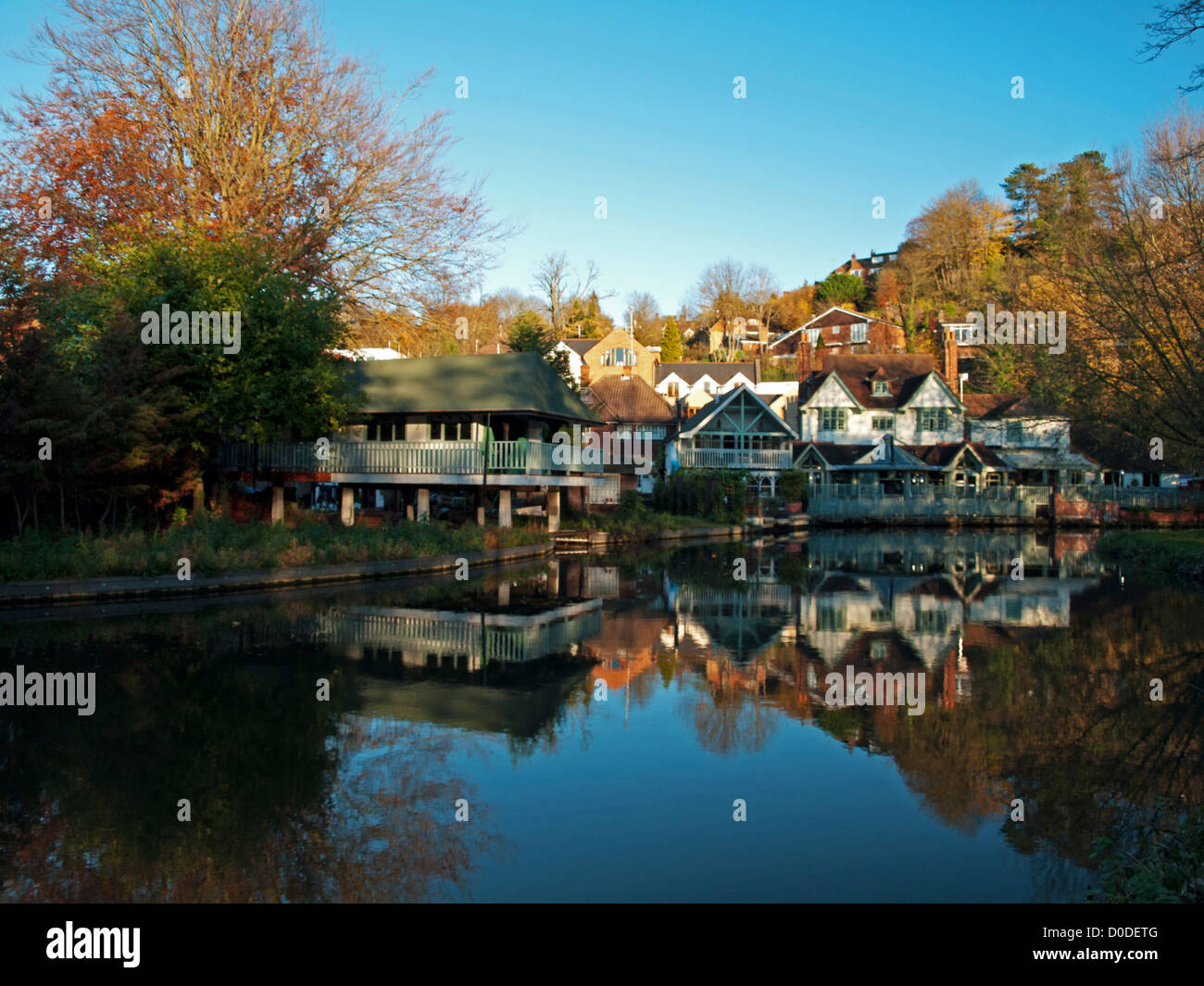 House reflected on the River Wey, a tributary of the River Thames, Guildford, Surrey, England
