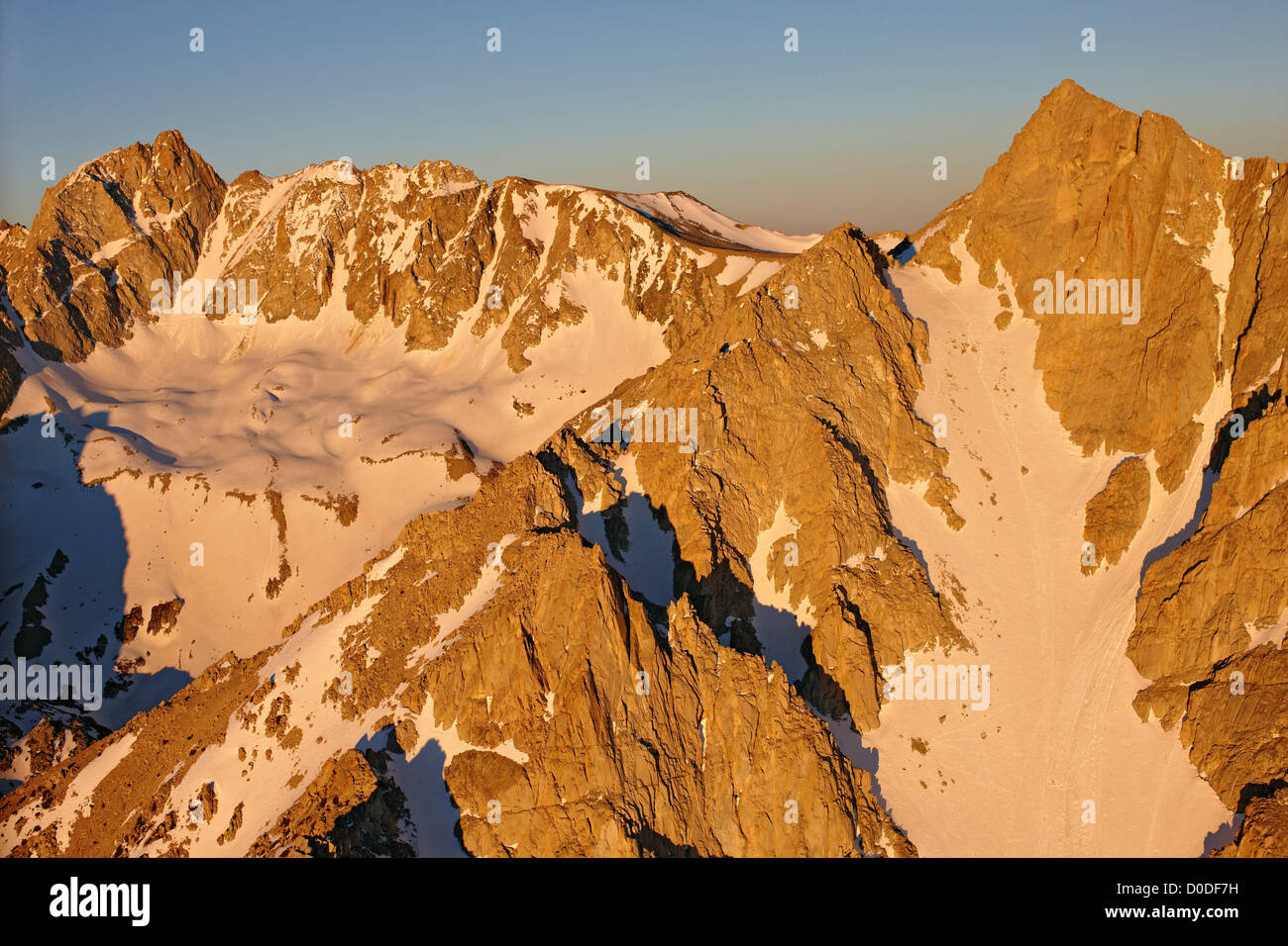 Aerial view of Mount Humphreys, on left, and Basin Mountain, on right, in the Sierra Nevada Mountains, near Bishop, California. Stock Photo