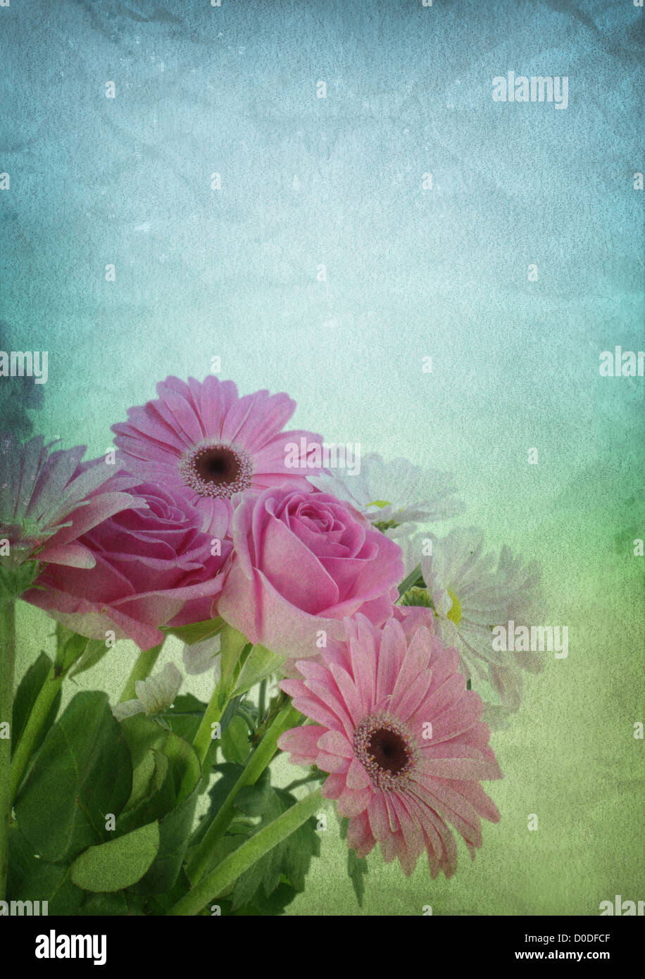 Grunge style background with a bunch of flowers Stock Photo - Alamy
