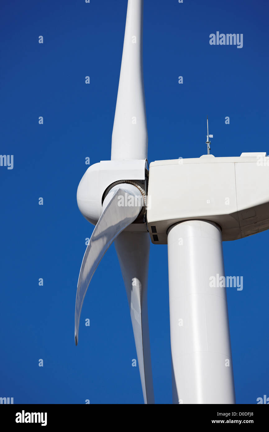 A detailed view wind turbine rotor assembly showing hub assembly Cedar Creek Wind Farm near Grover Colorado. Stock Photo