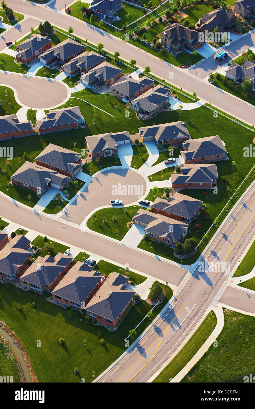 An aerial view of housing subdivision, near Loveland, Colorado Stock