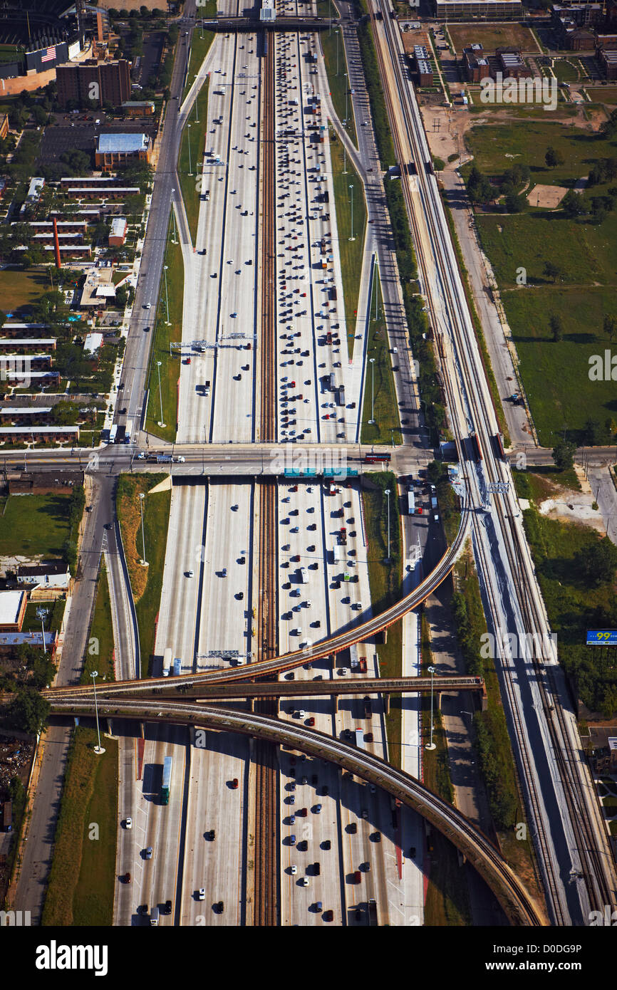 Urban Interstate Corridor and Interchanges Stock Photo