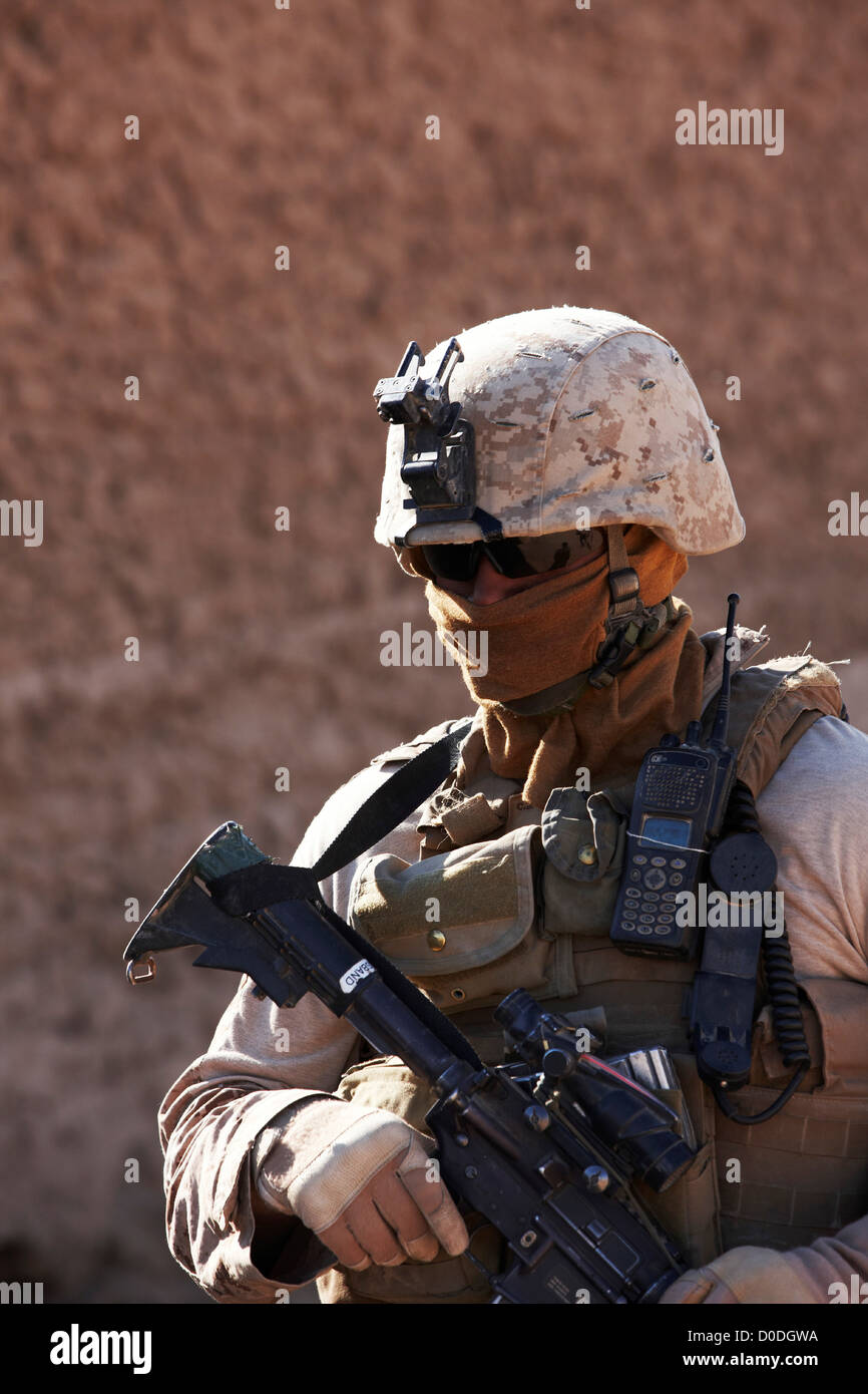 United States Marine during a combat operation in Afghanistan's Helmand Province Stock Photo