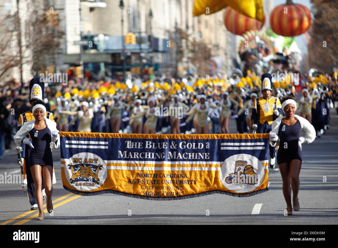 North Carolina A&T State University Marching Band in Macy's Thanksgiving Day Parade in New York City, on Thursday, Nov. 22, 2012. Stock Photo