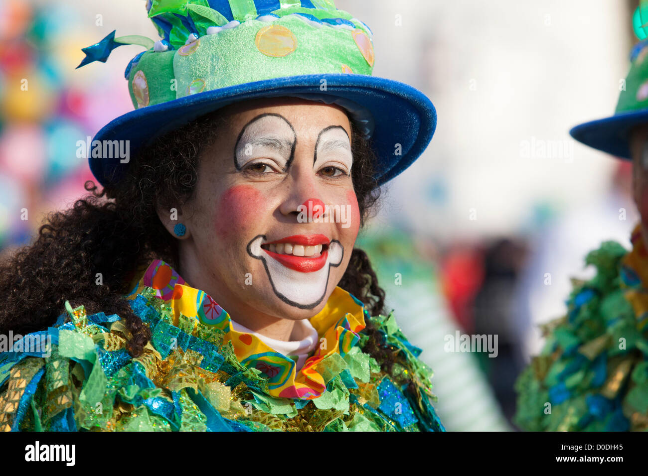 Smiling clown awaits the start of Macy's Thanksgiving Day Parade in New York City, on Thursday, Nov. 22, 2012. Stock Photo