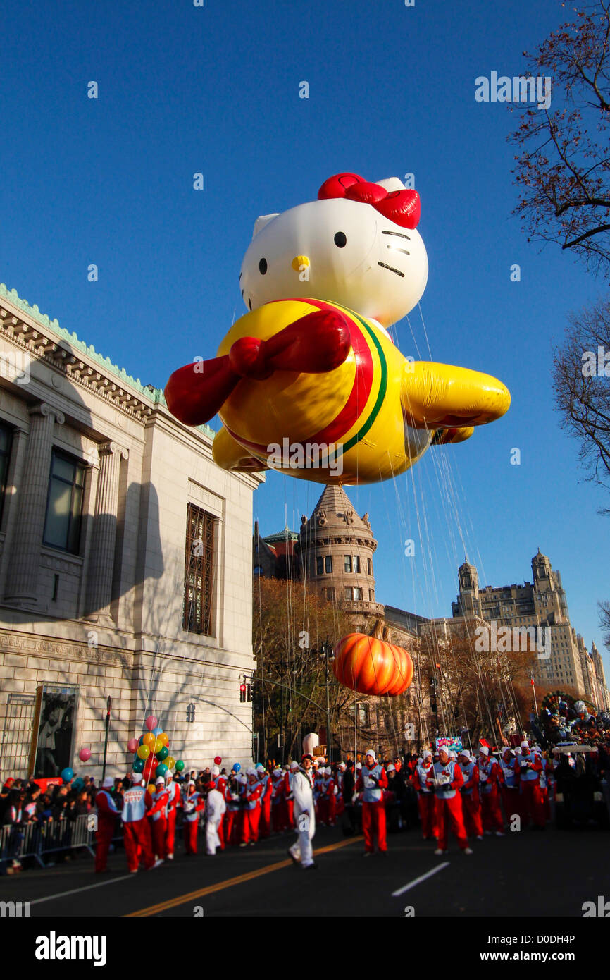 Hello Kitty Balloon at the Start of the Macy's Thanksgiving Day Parade in New York City, Nov. 22, 2012. Stock Photo