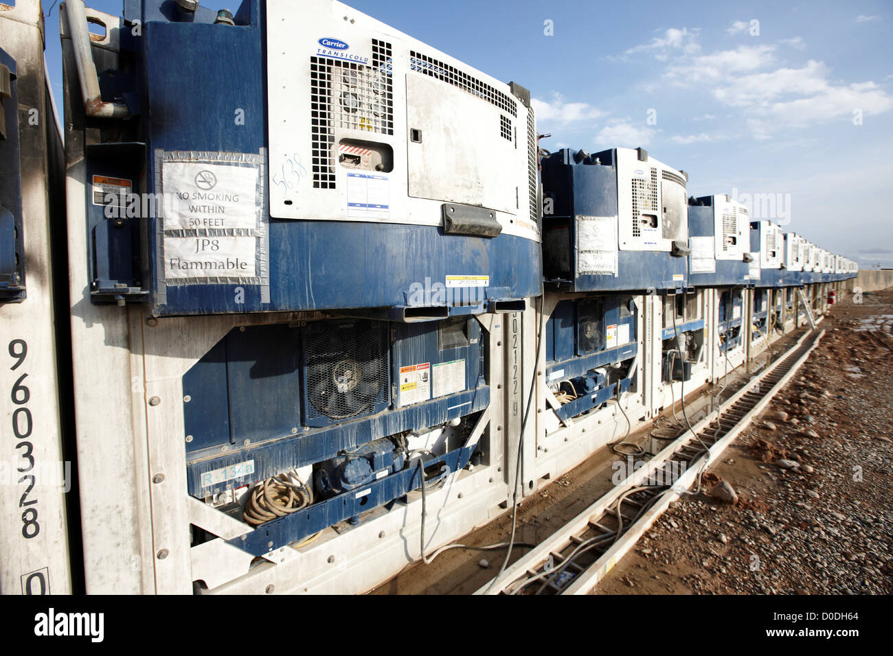 Refrigeration units at a large forward operating base in Afghanistan's Helmand Province Stock Photo