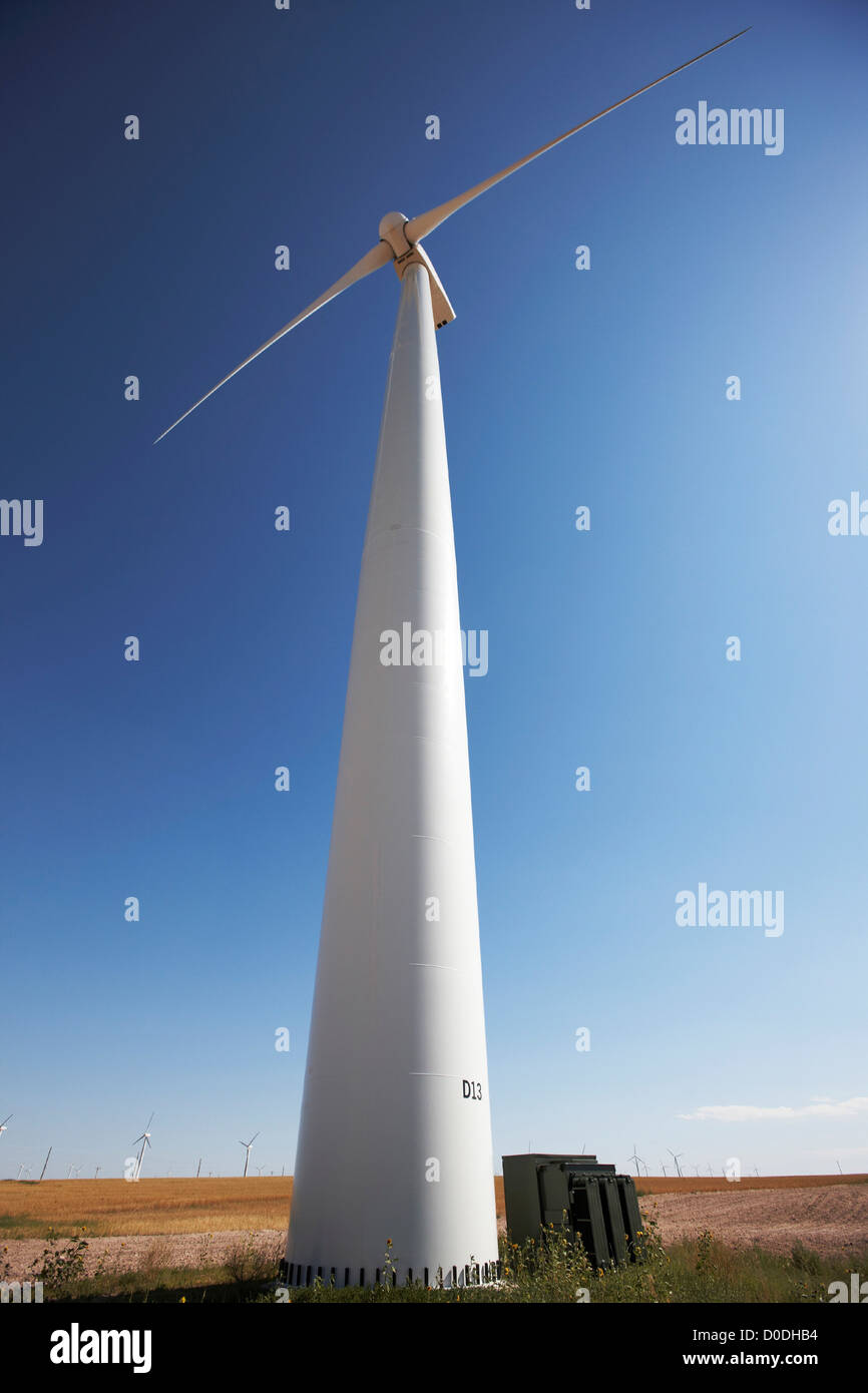 Wind turbine, detail on base with inverter box, Colorado Stock Photo