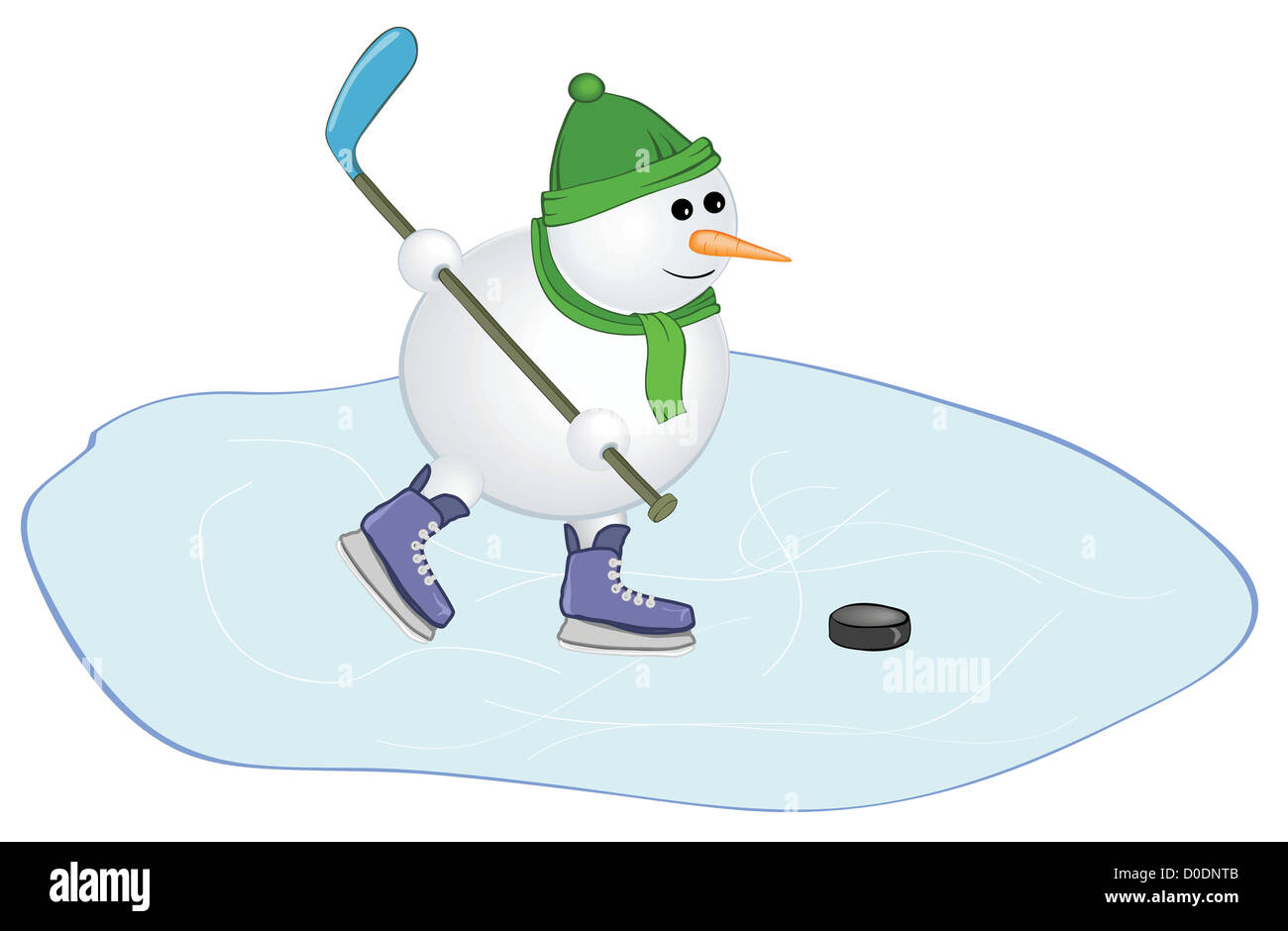 snowman with a hockey stick. vector Stock Photo