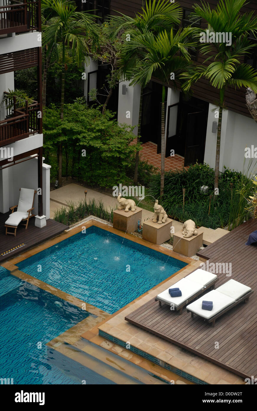 Swimming pool, green, Hotel,  green, Rarinjinda Wellness Spa Resort, Chiang Mai,  Thailand, Asia Stock Photo