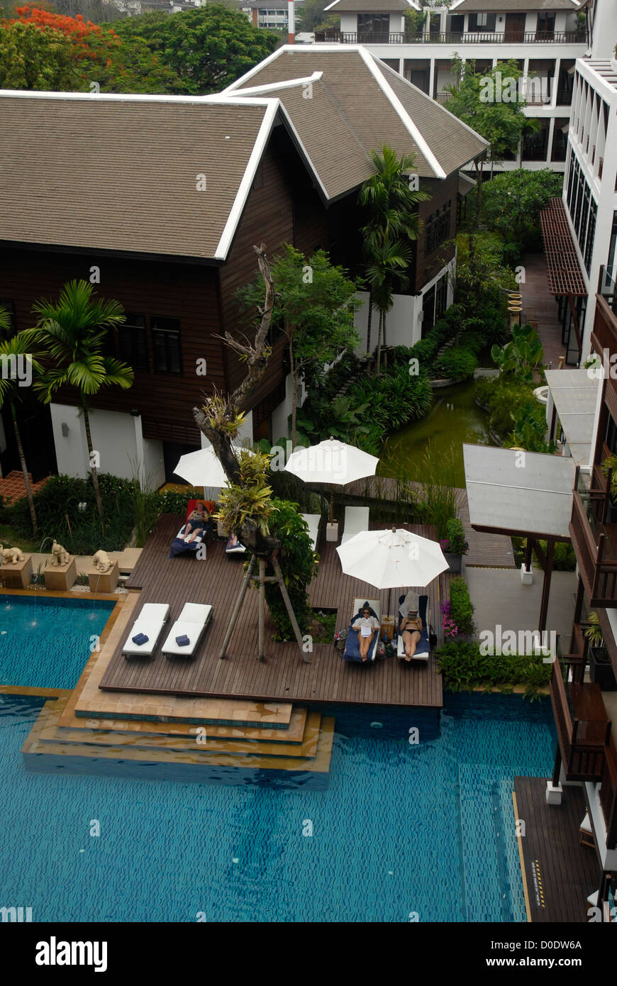 Swimming pool, green, Hotel,  green, Rarinjinda Wellness Spa Resort, Chiang Mai,  Thailand, Asia Stock Photo