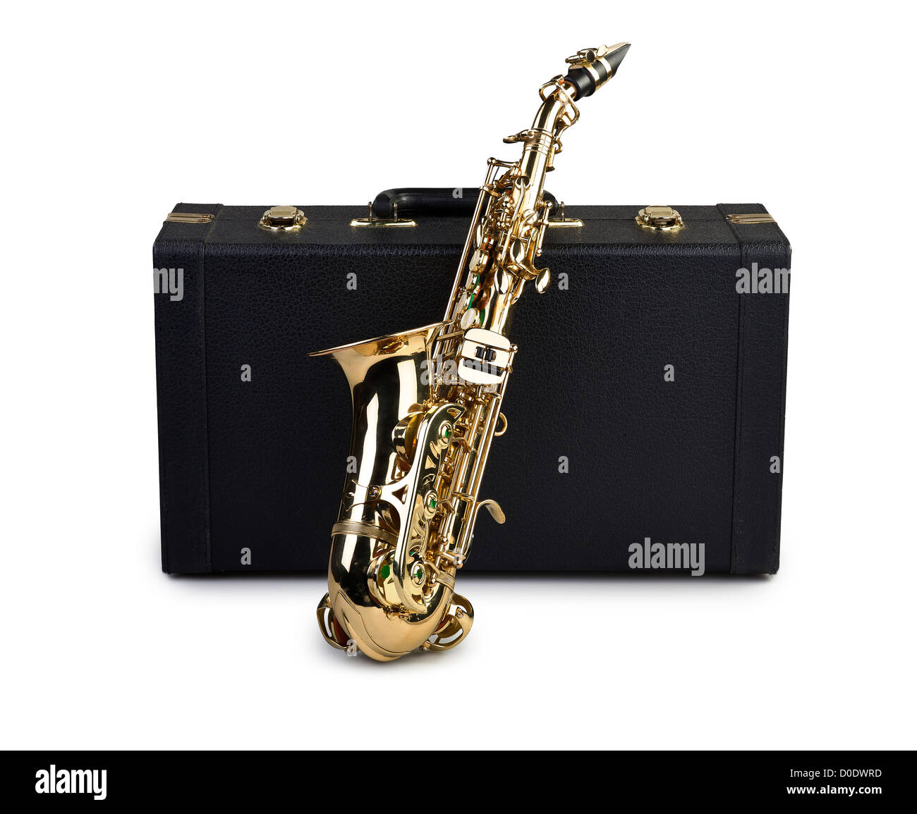 Saxophone and case isolated on white Stock Photo