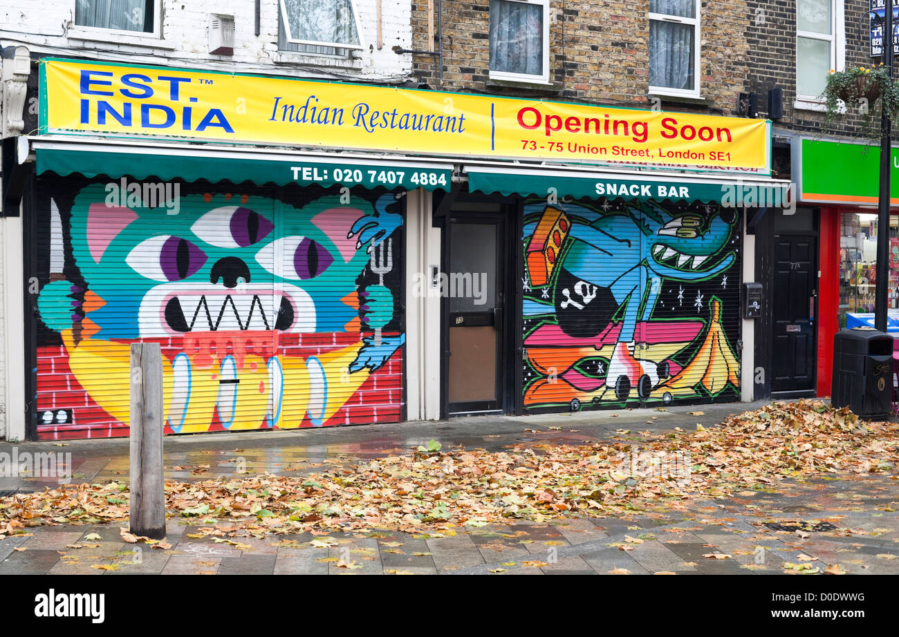 Colourful Indian restaurant front, London, England, UK. Stock Photo