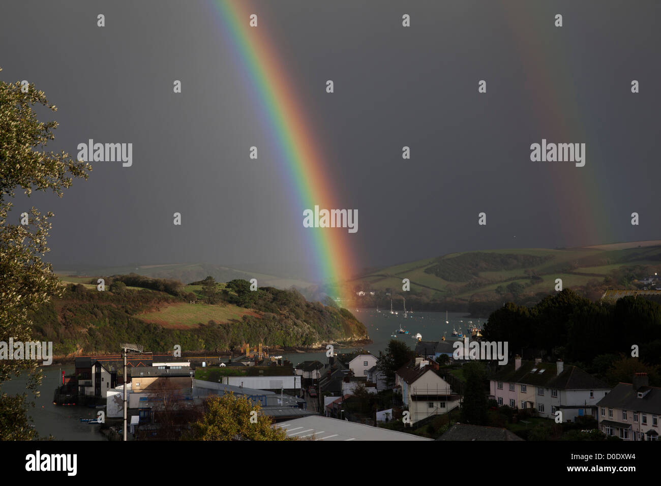 rainbow over Salcombe Estuary Stock Photo