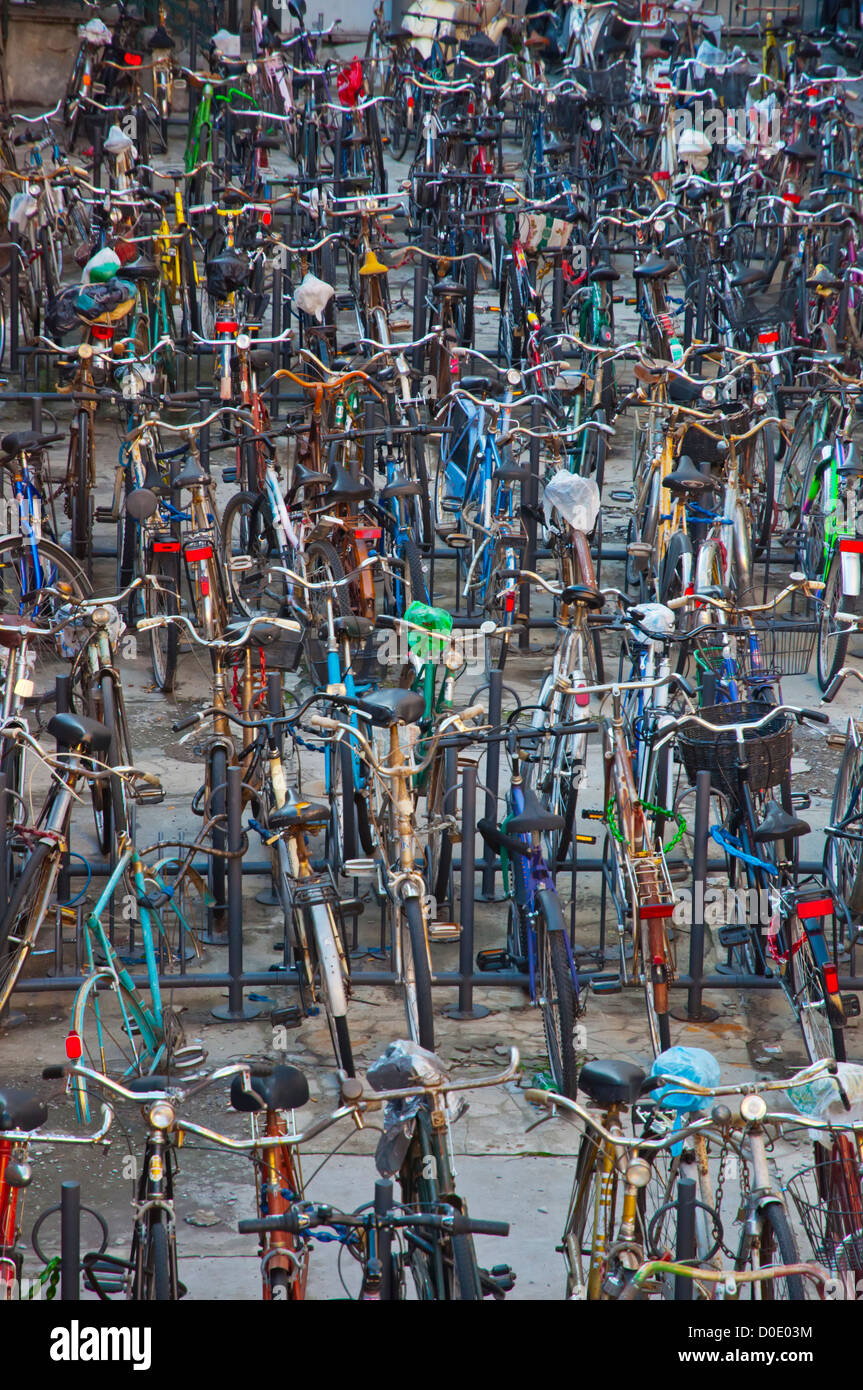 Bicycles parked outside central railway station Bologna city Emilia-Romagna region northern Italy Europe Stock Photo