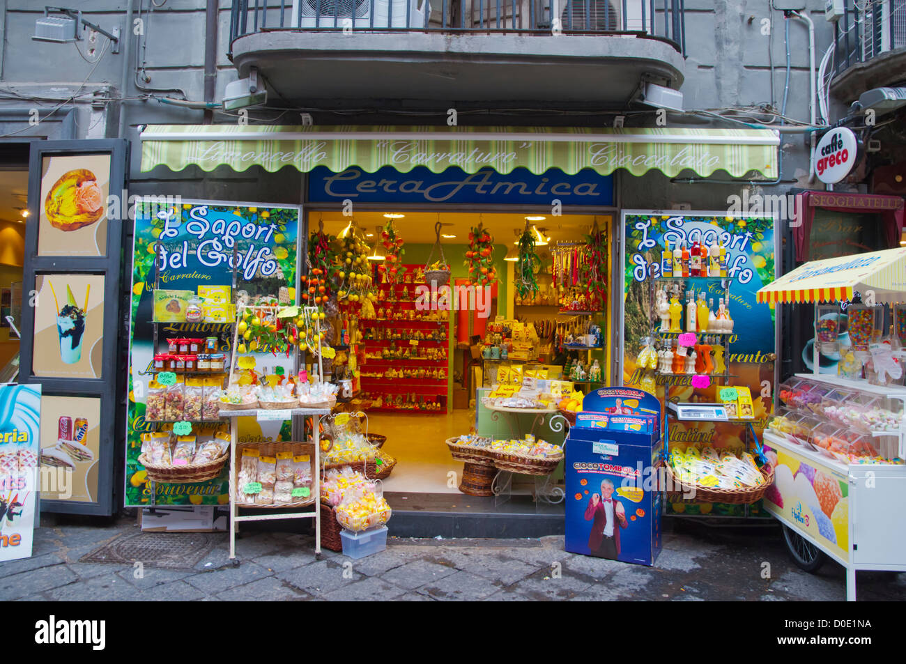 Souvenir shop selling sweets and ceramics Spaccanapoli street centro  storico the old town Naples city La Campania region Italy Stock Photo -  Alamy