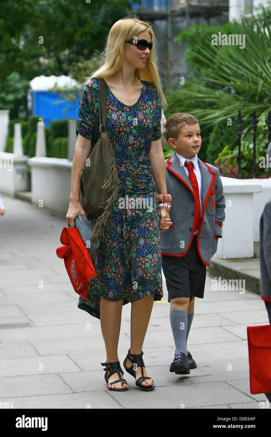 Claudia Schiffer walking her son Caspar to school London, England Stock Photo