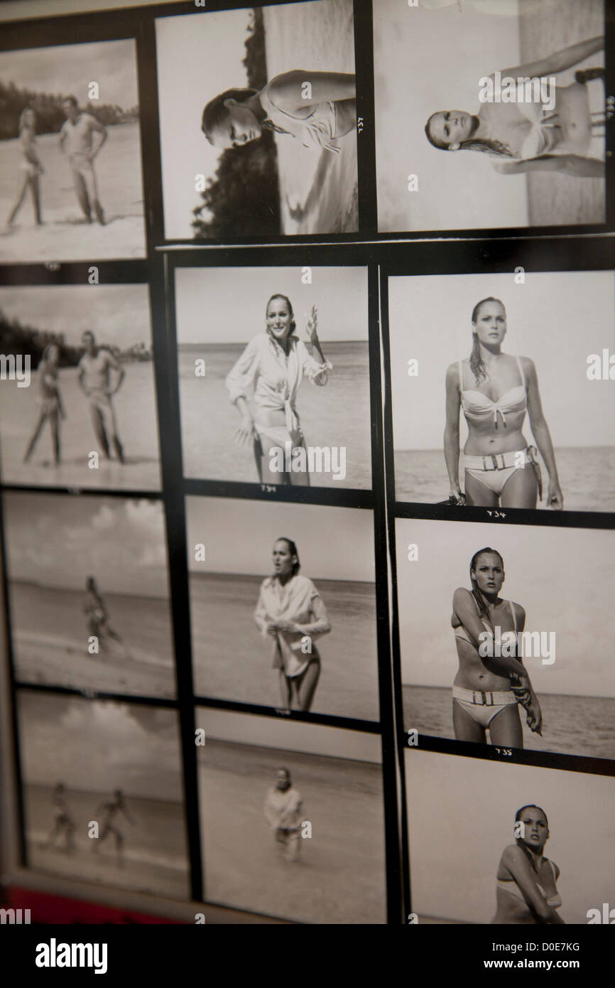 London, UK. Friday 23rd November 2012. Christies auction house showcasing memorabilia from every decade of the past century of popular culture from the industries of film and music. Contact sheet of Famous Bond Girl Ursula Andress in the famous 'coming out of the water scene'. Stock Photo