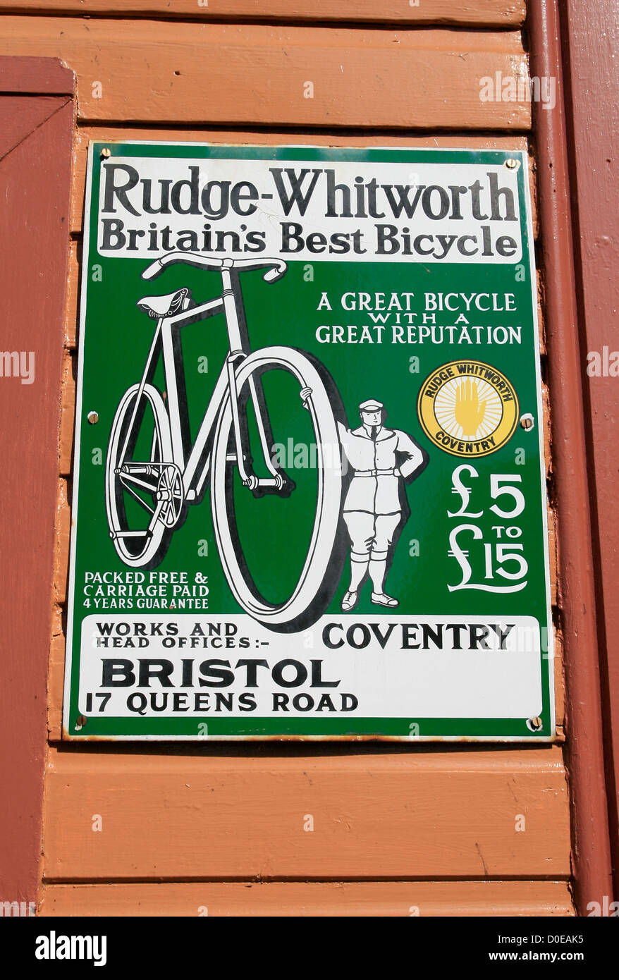 Rudge-Whitworth bicycle advertisement Severn Valley Railway Hampton Loade Shropshire England UK Stock Photo