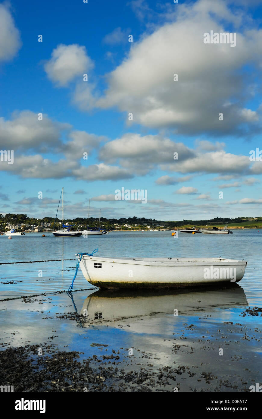 One boat with Cornish flag. Padstow, view to Rock mariner. Stock Photo