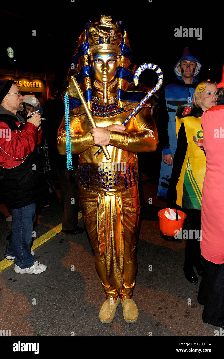 Party goer dressed as an Egyptian Pharaoh for The Church Street Block