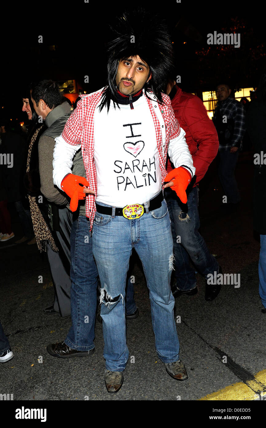 Party goer wears a shirt that say 'I love Sarah Palin' for The Church Street Block PartyToronto's annual Halloween Stock Photo